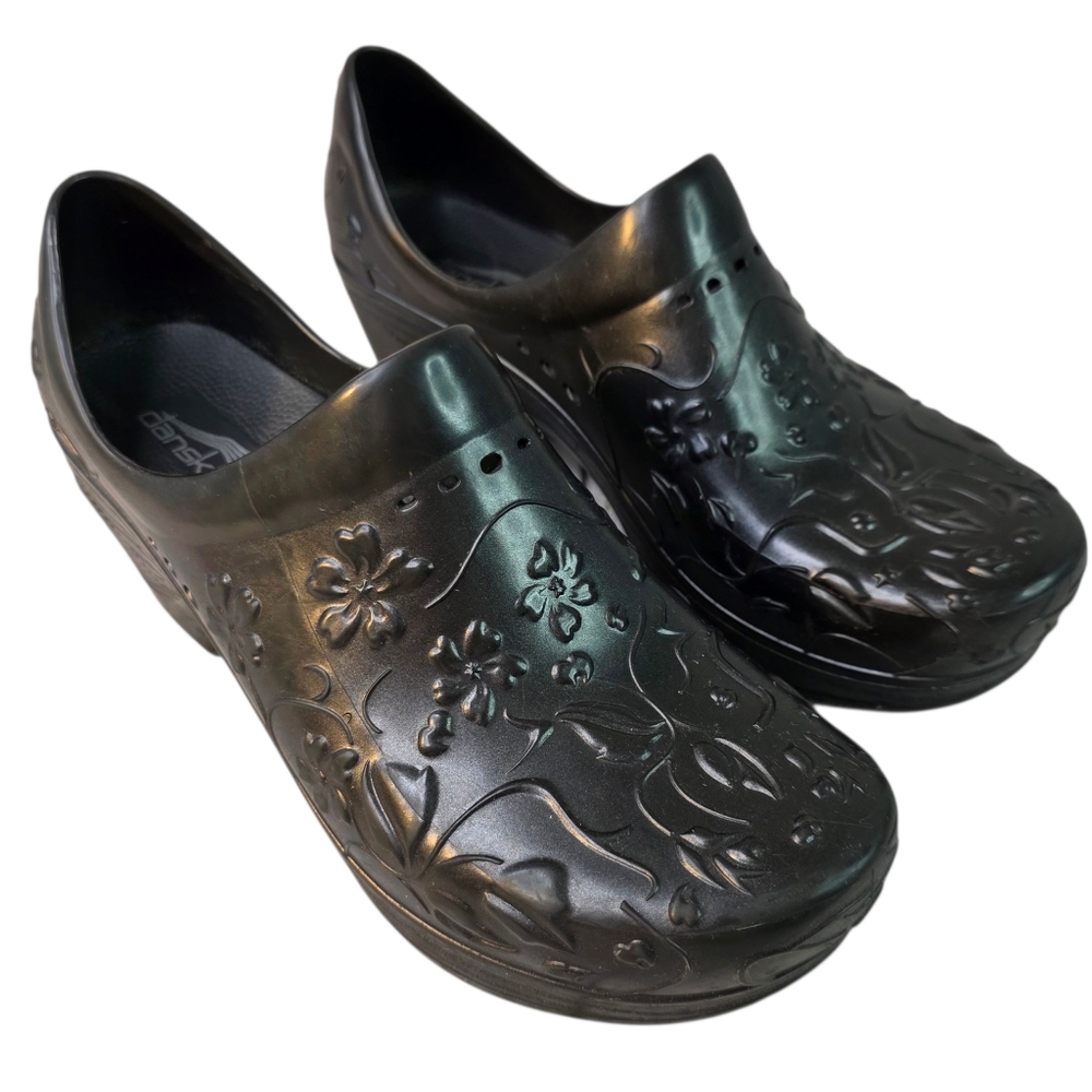 Dansko Pixie Black Floral Rubberized Nursing Casu… - image 3